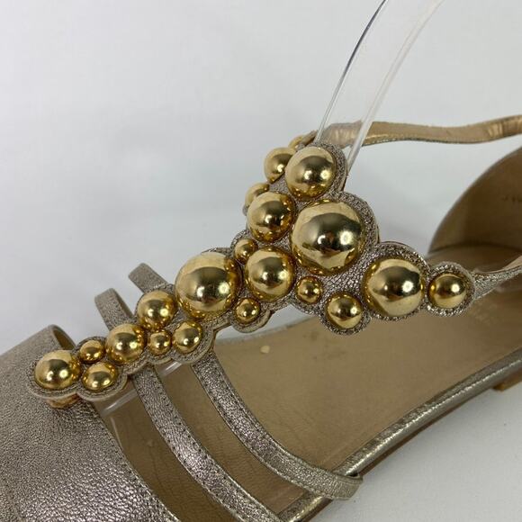 Stuart Weitzman Gold T Strap Beaded Sandals - Picture 7 of 7
